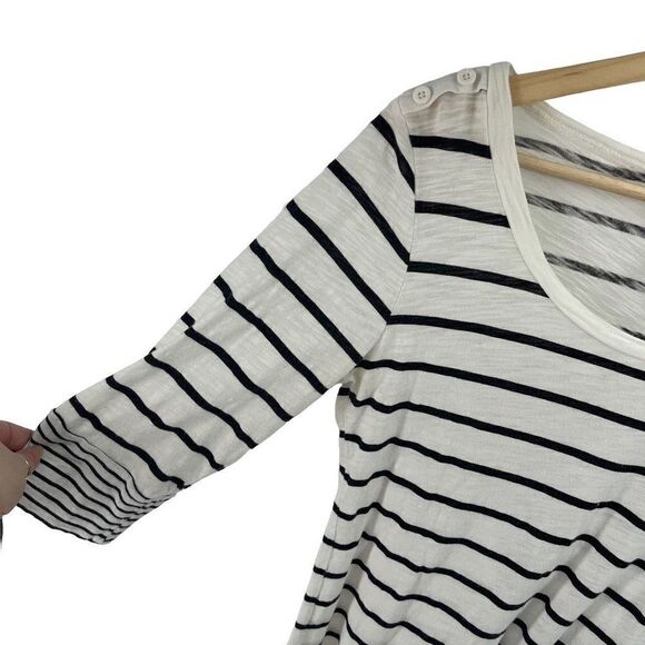 American Rag Women's Stripes Button Tab Sleeve Blouse Top White Black Size Large - Picture 9 of 10